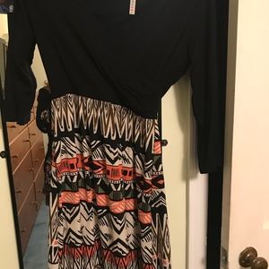 Wrap bodice dress with pattern skirt